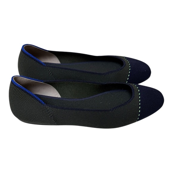 New Rothy’s The Flat Almond Toe Flats – Highland Captoe (Olive/Navy) – Size 8.5 - Picture 4 of 6